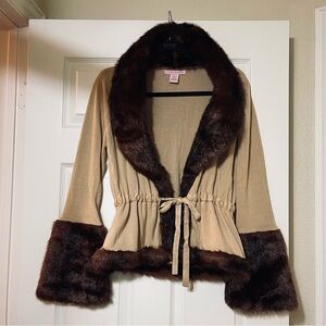 VTG Tina Hagen Beige Coat with Dark Brown Faux Fur